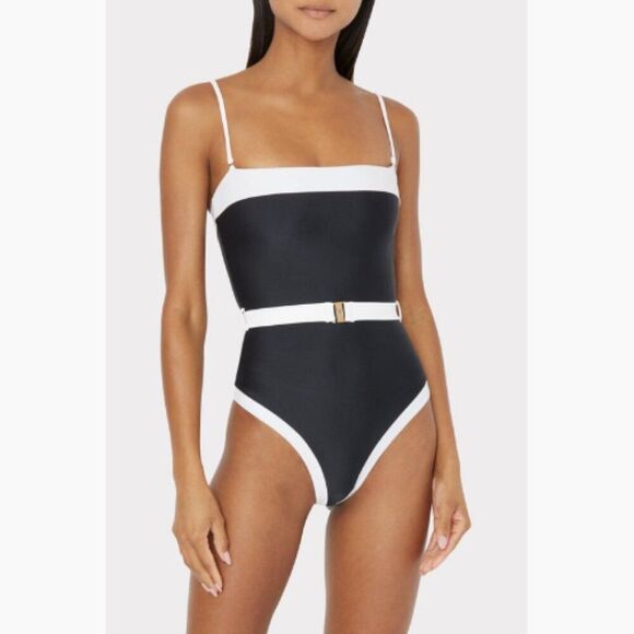 Milly Black & White Strapless Belted One Piece Swimsuits Size XSmall - Picture 1 of 14